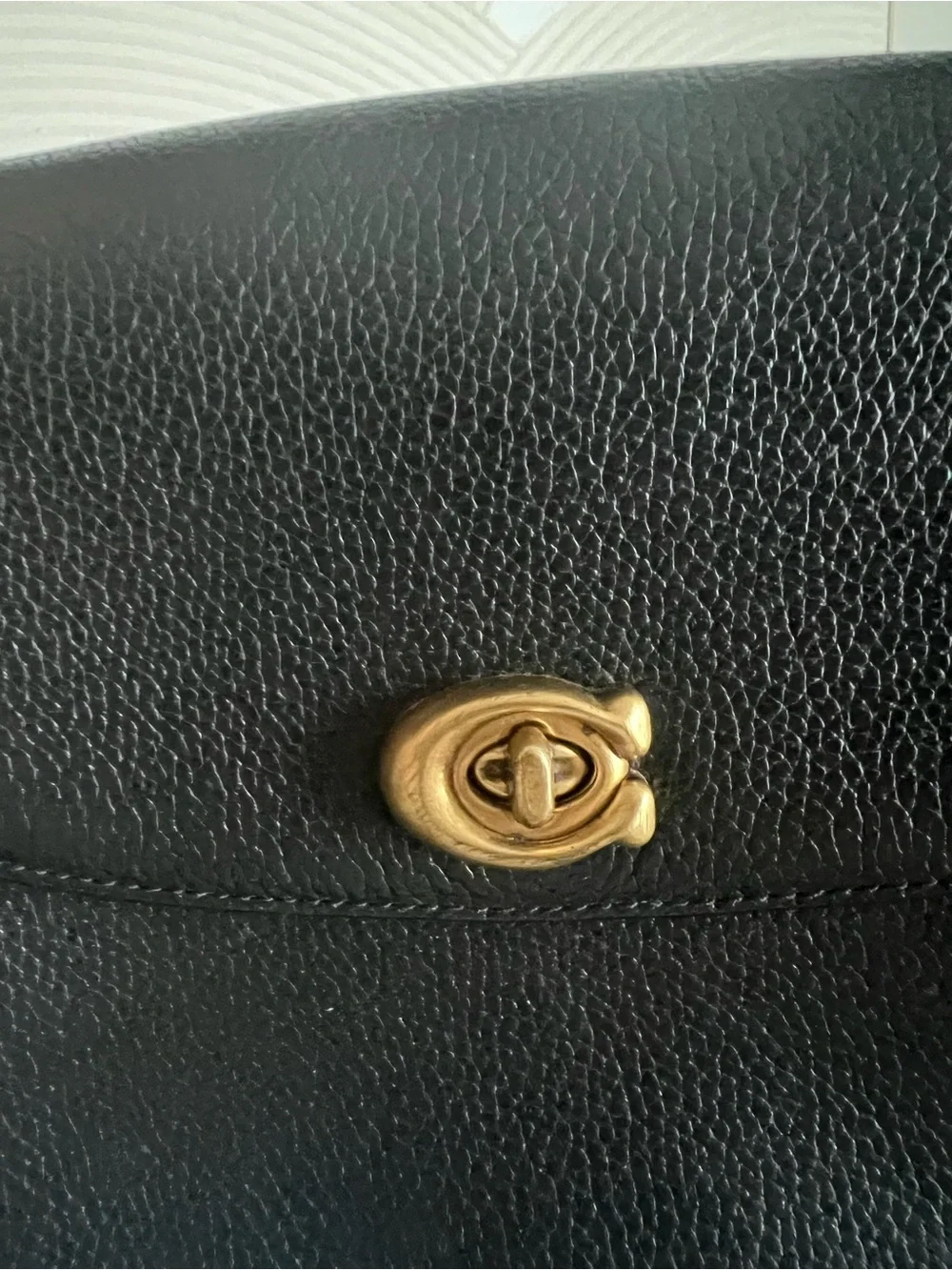Coach Cassie Black Pebbled Leather Top-Handle Bag with Gold Turnlock